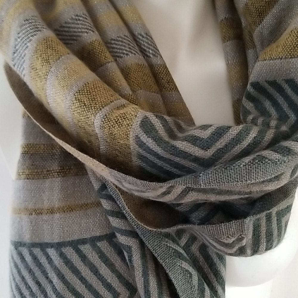 Vivante by VSA Chevron Stripe Grey Gold BIG Scarf